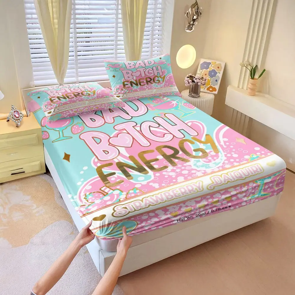 3pcs Strawberry Print Fitted Sheet Set (Includes 1 Fitted Sheet and 2 Pillowcases; No Pillow Insert). Cute Aesthetic Bed Sheet Set with Vibrant Digital Prints, Soft & Breathable Bedding for Girls' Room, Trendy Bedroom Decor for All Seasons. Bed Sheets Set