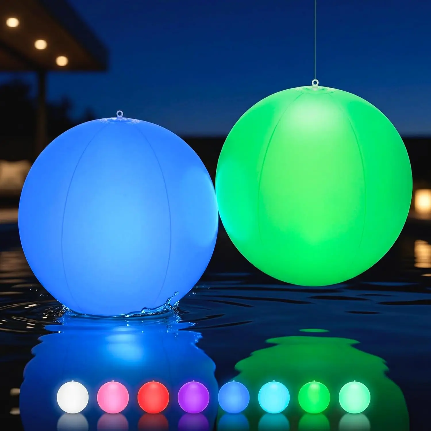 Solar Floating Pool Lights 2 Pack - 14-Inch Auto Color-Changing LED Light Balls, Waterproof Inflatable Solar Pool Light for Patio, Backyard, Pond, Event, Wedding Decor
