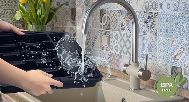 Plastic Kitchen Organizer and Storage-Silverware Organizer Expandable Kitchen Utensil Drawer Organizer Large BPA Free Adjustable Cutlery Silverware Tray for Spoons Forks Knives Storage Divider for Kitchen Flatware 6-9 Slots Black