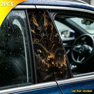 2pcs Gold Eastern Dragon Art Car B Pillar Sticker, Golden Cloud Temple Window Column Decor, Universal Car Exterior Modification Parts