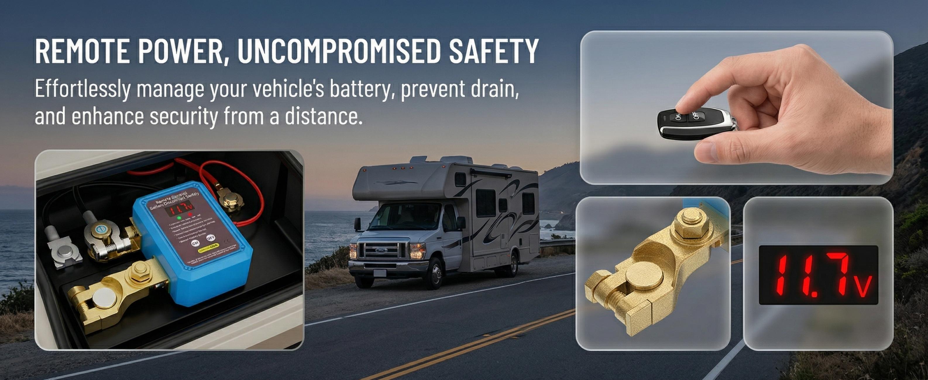 Remote Battery Disconnect Switch 12V/24V 240A with Digital Voltage Display, Anti-Theft Car Kill Switch, Wireless Control for Car Truck RV Boat, Easy Install Kit