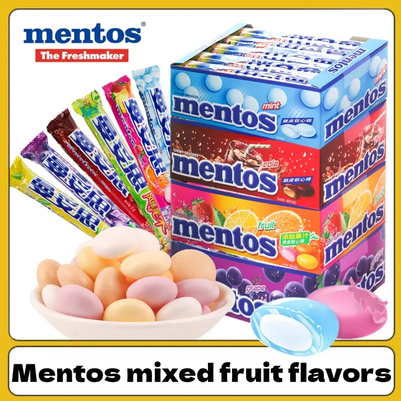 Mentos Mixed Flavors*9-pack 11.74 ounces/18-pack 23.48 ounces, crispy on the outside and soft on the inside, fruit-flavored bubble gum, candy snacks, food candies, office snacks, party snacks, Christmas, Halloween, basket filler
