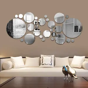 32/26pcs 3D Acrylic Mirror Wall Sticker Round Mirror DIY TV Background Room Stickers Wall Decor Bedroom Bathroom Home Decoration Mirror Wall Decorations Decorative Wall Sticker
