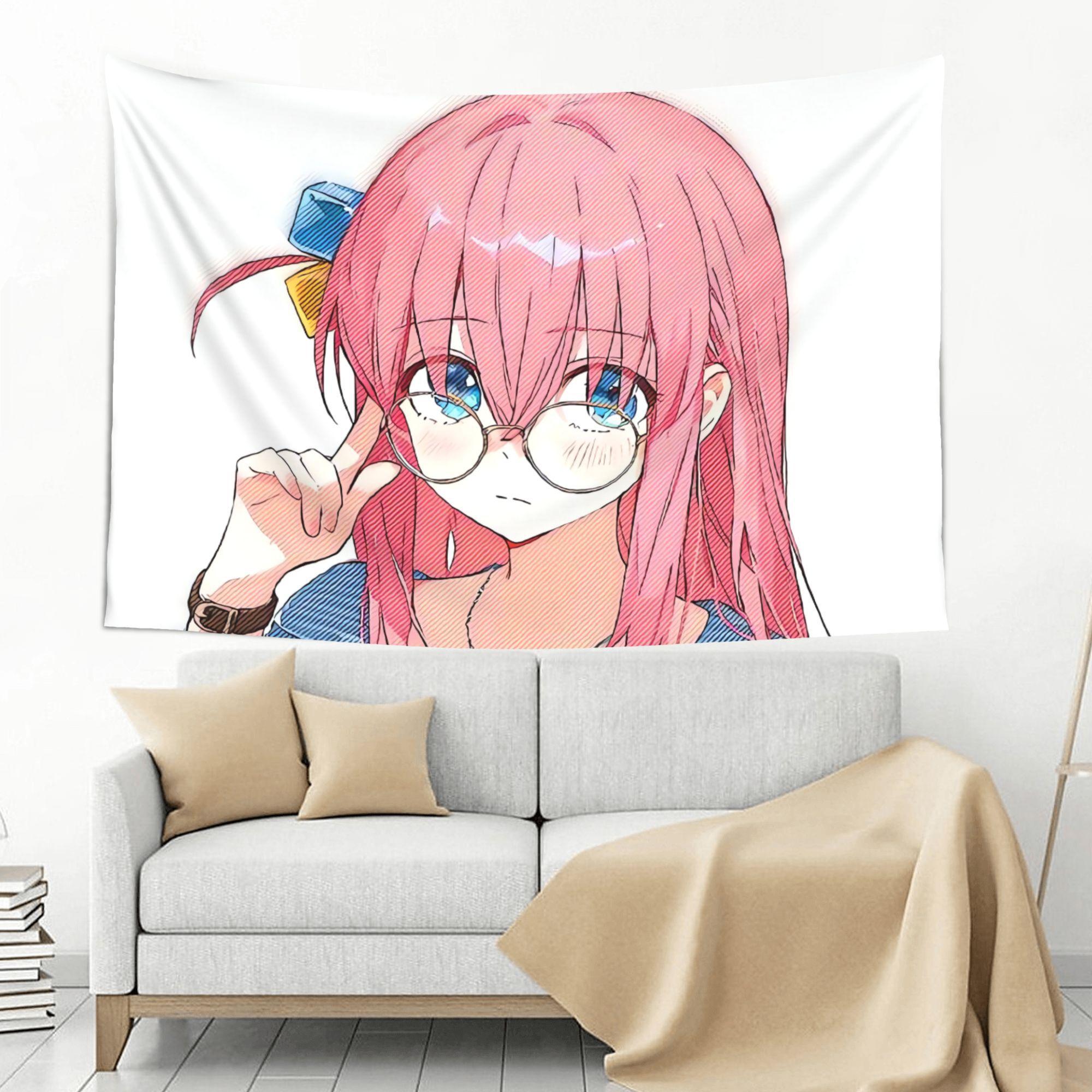 "Lonely Rock Girl" anime-themed tapestry - horizontal anime wall decoration, suitable for balconies, sun rooms, beds and sofas - soft indoor and outdoor decoration, including Lonely Rock Girl pattern