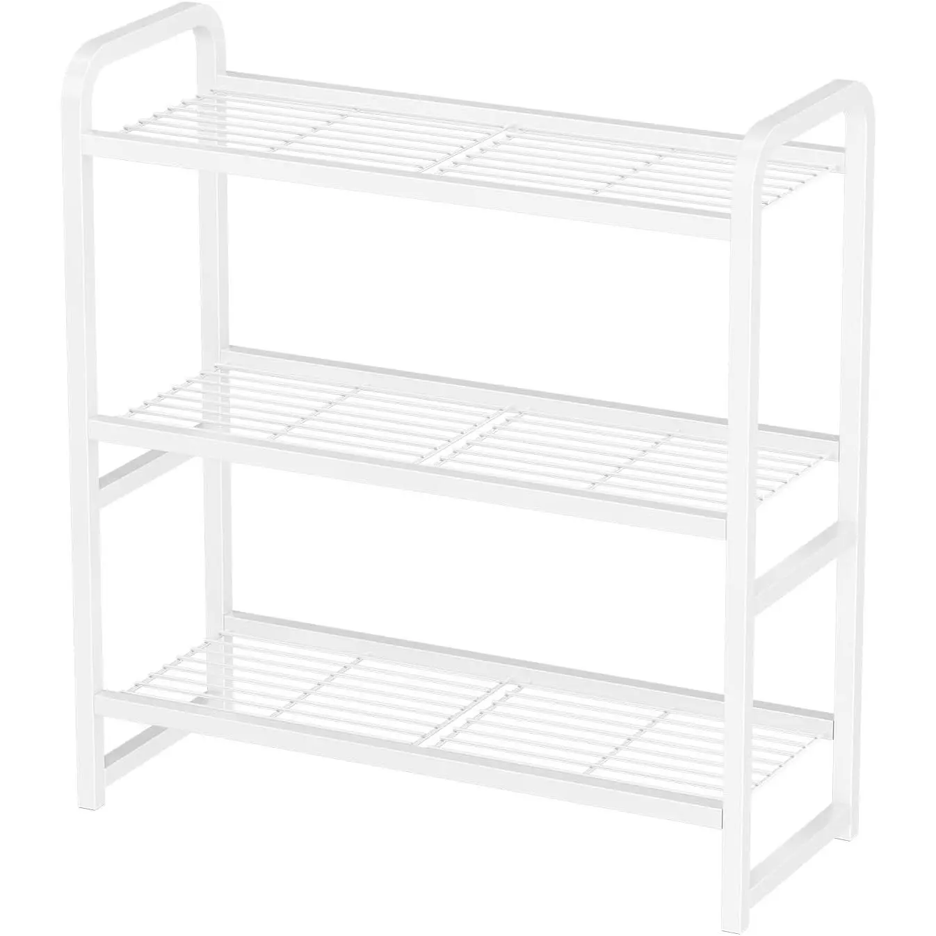 3 Tier Simple Shelf Organizer for Indoor Outdoor,  Heavy Duty Steel Shelving Unit  Stand for Living Room Bathroom Balcony Garden, Easy Assemble, White