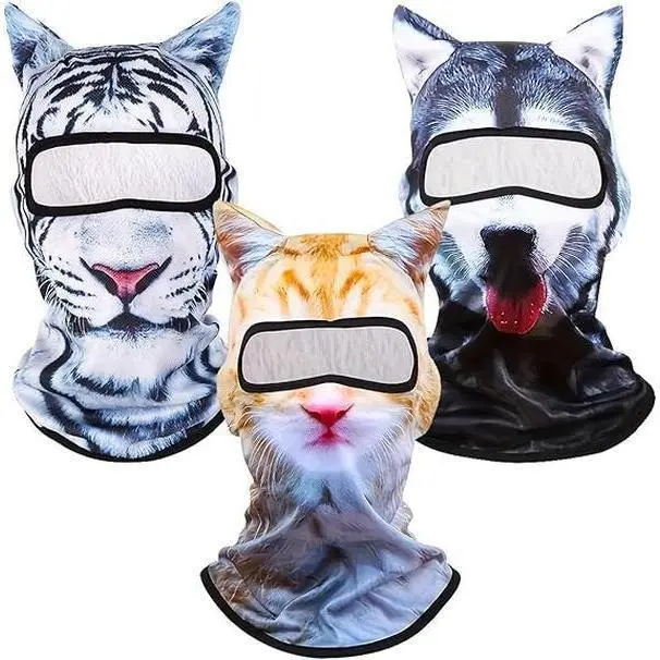 3-Pack Lightweight 3D Cat Print Motorcycle Protective Balaclava - Comfortable Sheisty Ski Mask with Ears for Motorcycle, Ski, Halloween Party