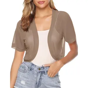 Shrug Open Front Mesh Cropped Bolero Short Sleeve Sheer Cardigan