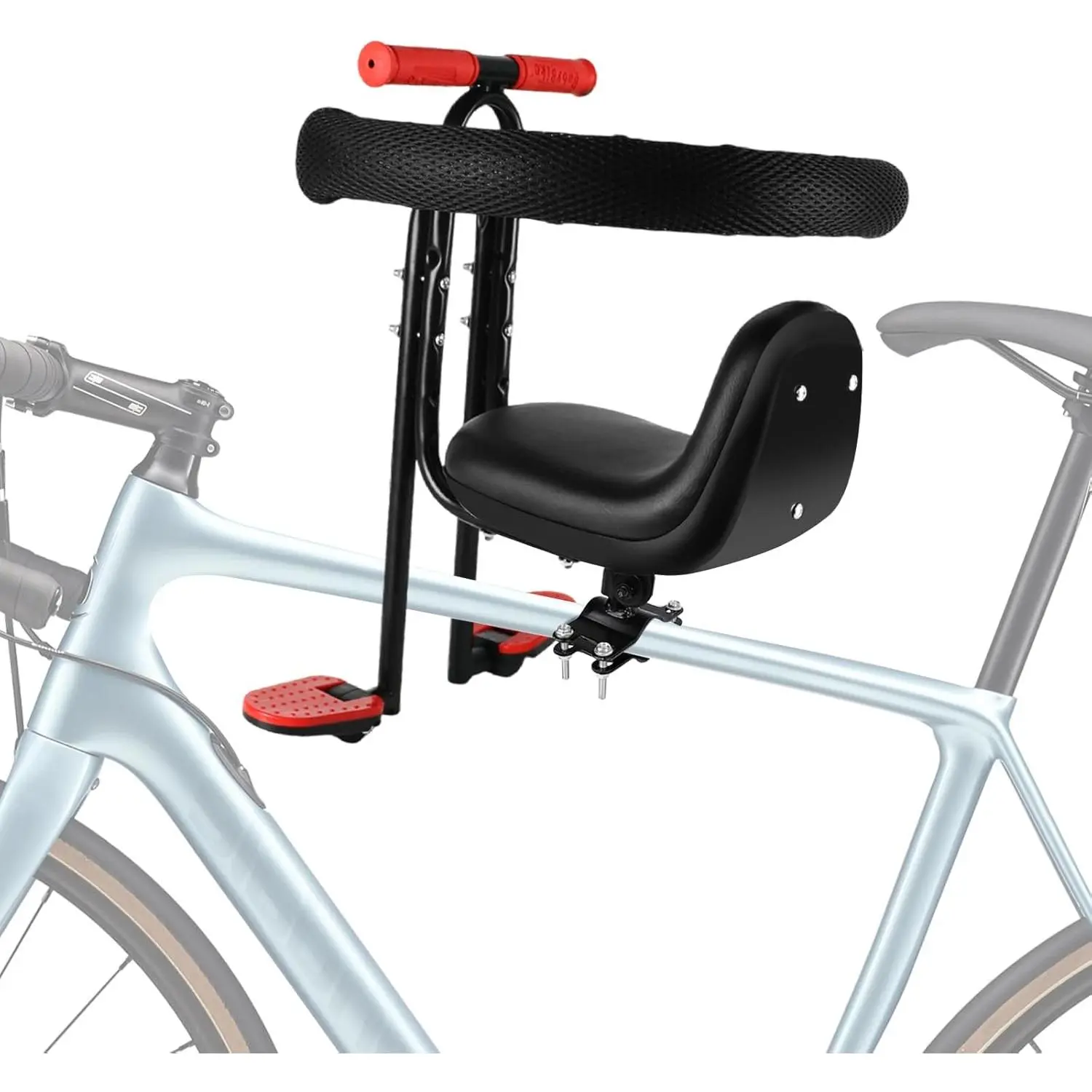Kids Front Mounted Bike Seat with Handlebar, Toddler Bicycle Seat with Guardrail, High Backrest & Foot Pedals for 2–4 Years Old