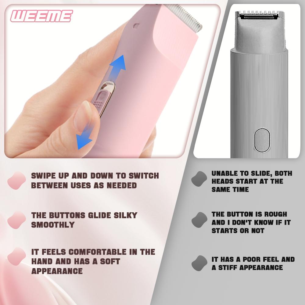 Weeme Women's Dual Head Trimmer, Bikini & Body Hair Clipper, USB Rechargeable, Precision Grooming Tool, Ideal Gift for Her, Cordless Rechargeable Trimmer
