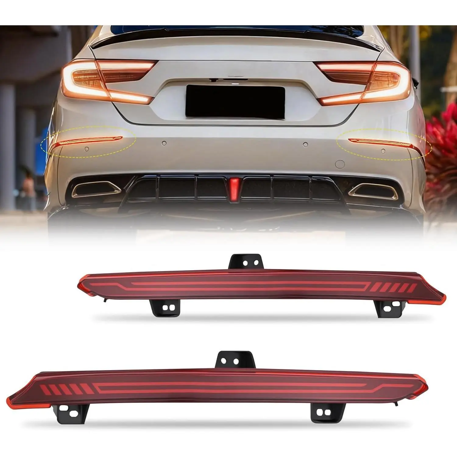 Nilight Rear Bumper LED Taillights for 2018-2022 10th Gen Honda Accord, Red Lens, ABS Luminous Reflector, 16W (0-49W) Sequential Flashing Brake/Turn Blink, Adapter Plug Wire, IP65 Rated, Easy Install Car Lighting Replacement
