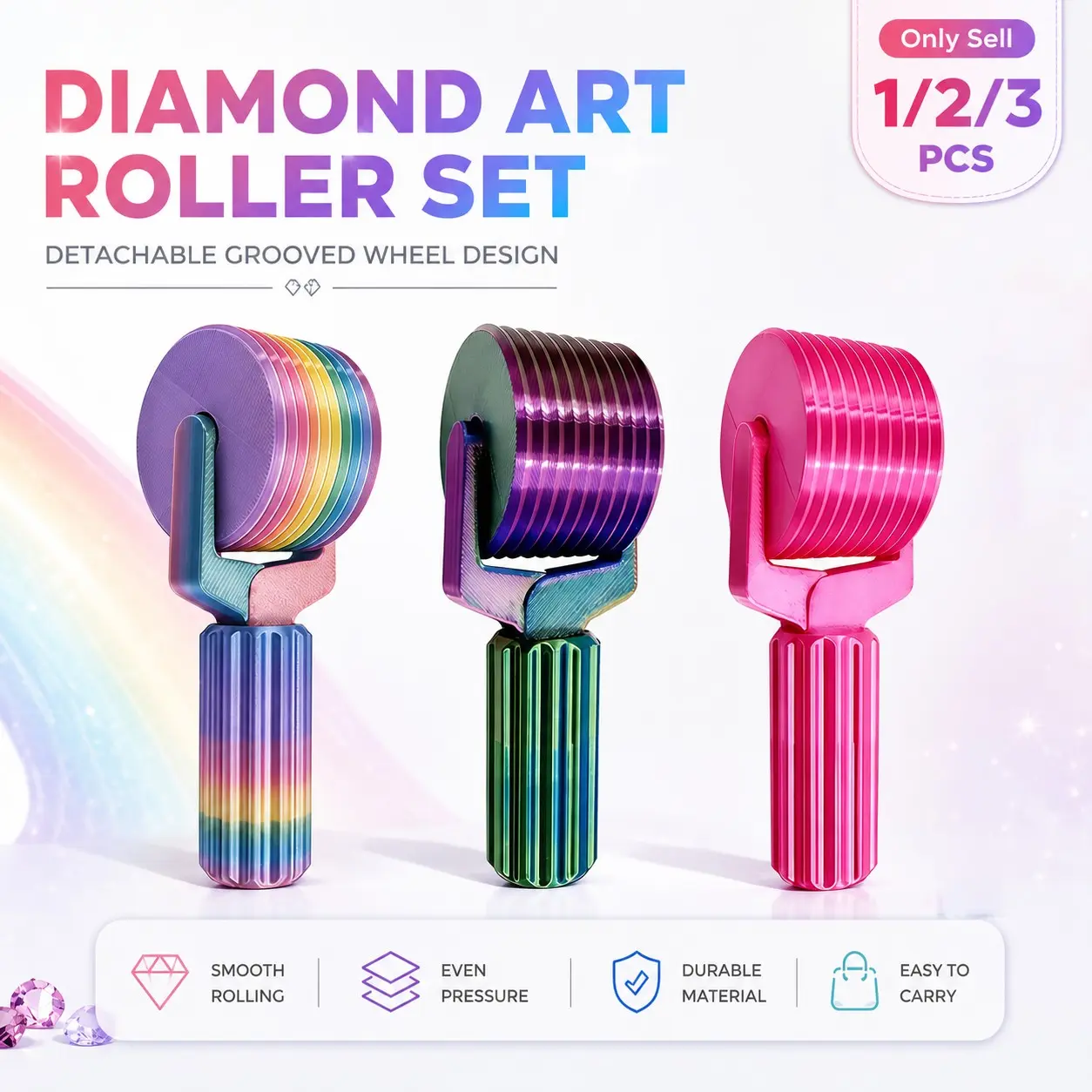 1/2/3PCS Diamond Art Roller, Detachable Diamond Painting Roller with Grooved Wheel, Smooth Pressing Tool for Canvas Flattening, Diamond Painting Accessories for Home, Craft Studio, DIY Art, Rhinestone Embroidery and Diamond Painting Projects