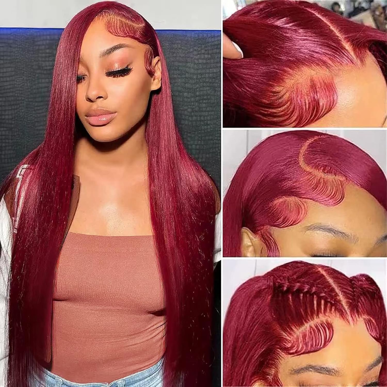 Bling Hair 99J Burgundy Lace Front Wigs Straight 13x6 13x4 HD Transparent Lace Frontal Wigs Human Hair 180% Density Pre Plucked With Baby Hair 99J Body Wave Colored Lace Front Hair Wigs For Women