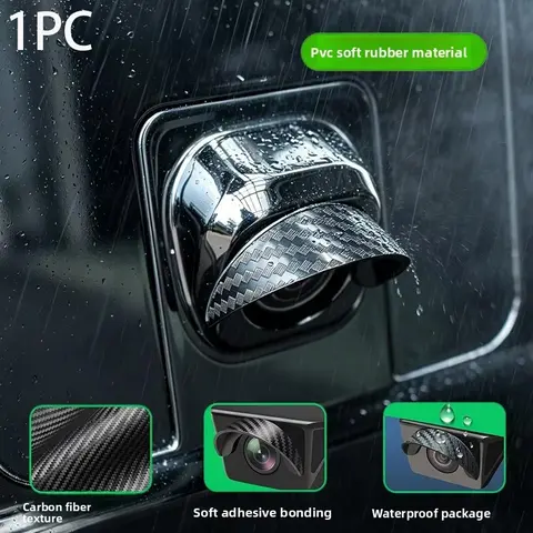 Universal Car Backup Camera Rain Cover, Carbon Fiber Texture Soft Rubber Reversing Camera Sun‑Shade Hood, Waterproof Anti‑Glare Lens Protector, No‑Drill Self‑Adhesive Car Rear View Camera Shield, Car Accessories