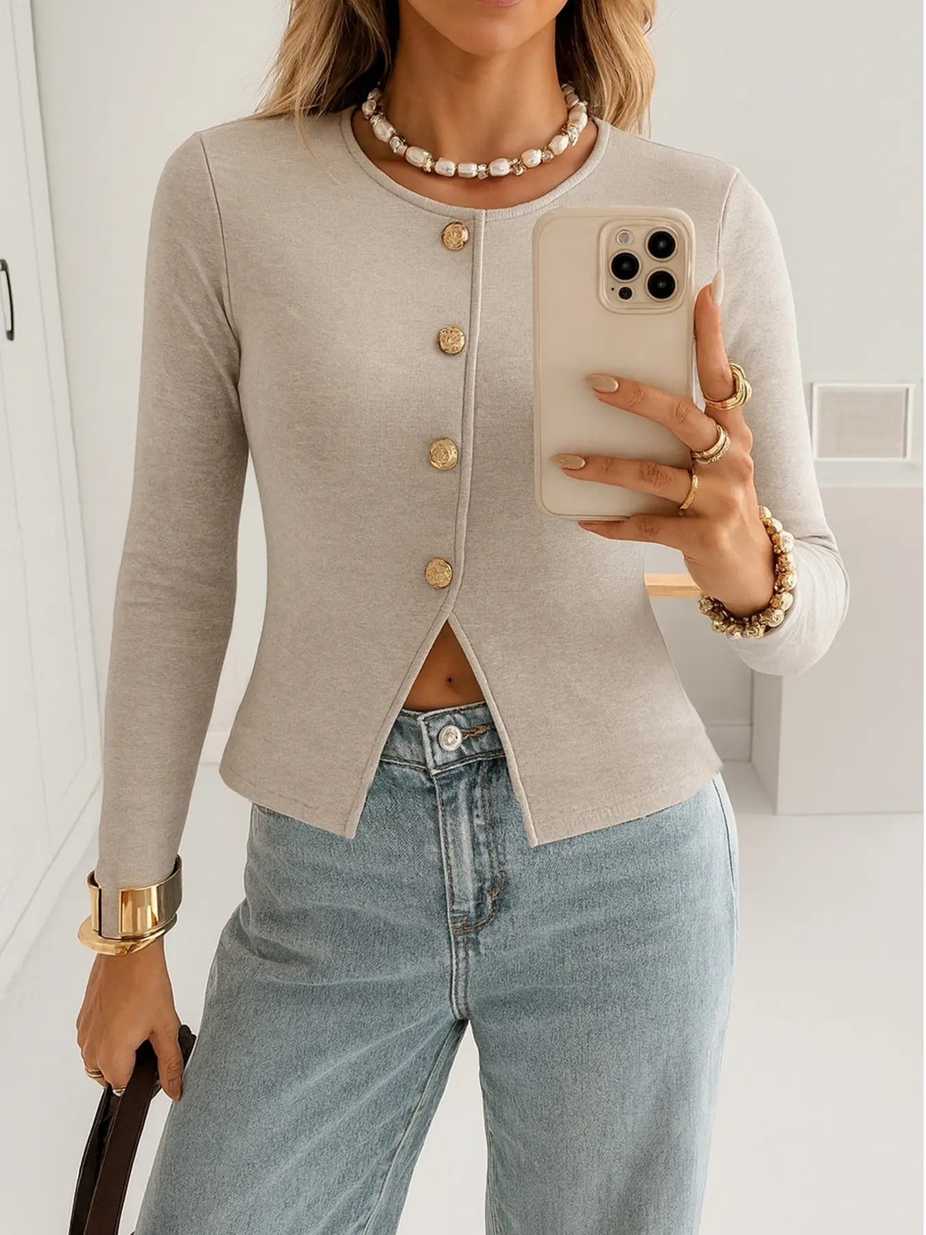 Women's Knit Cardigan Sweater, Round Neck Single Button Design, Slim Fit Casual Wear for Spring & Fall, Office Commute/lifestyle Knitwear, Tops Knitting