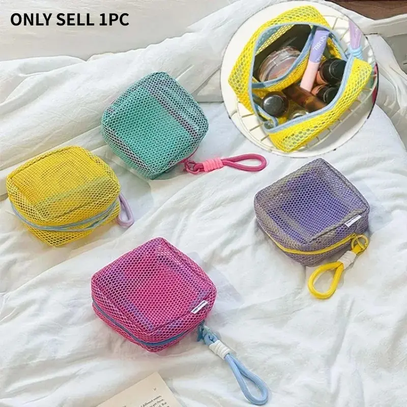 Mini Zipper Pouch with Lanyard, Breathable Mesh Small Storage Bag, Portable Coin Purse for Earphones, Data Cables, Keys and Tiny Accessories, Travel Outdoor Gadget Organizer Pouch