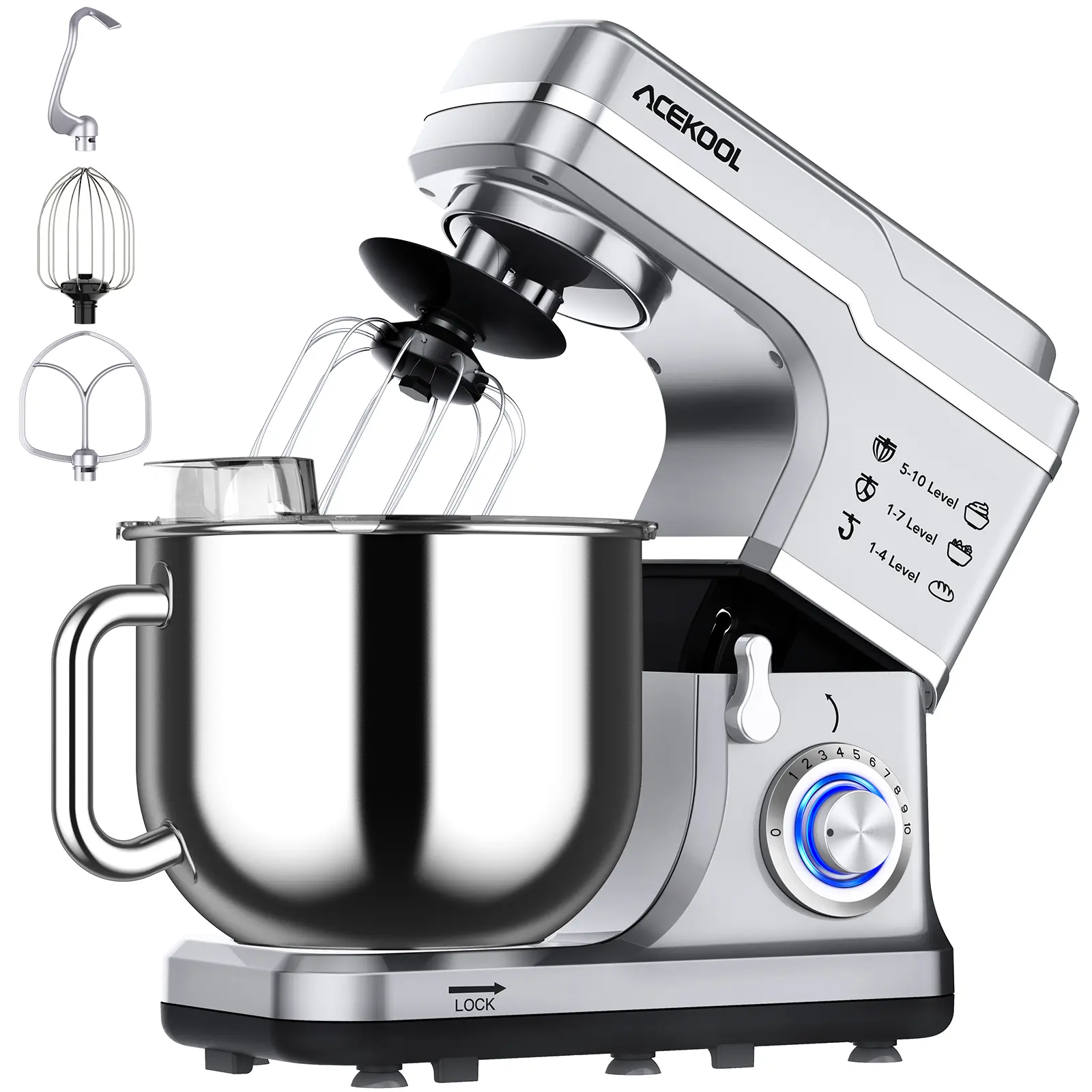 660W 7QT Tilt-Head Stand Mixer with 10 Variable Speeds, Stepless Speed Control & Stainless Steel Mixing Bowl, Equipped with Splash Guard and Anti-Slip Base, Ideal for Making Cake, Cookie, Bread and Pizza Dough