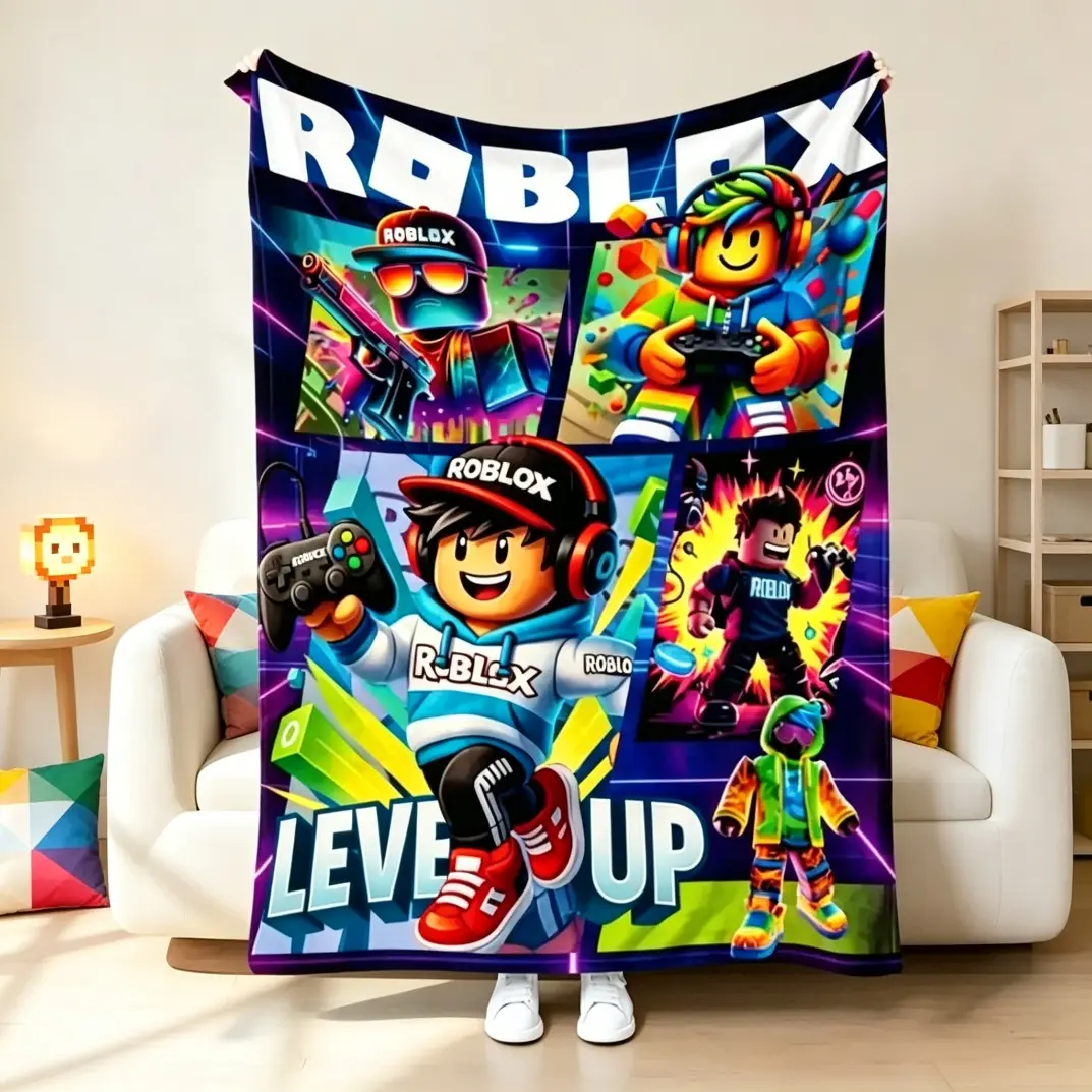 Roblox Anime Art Styles Flannel Blanket, Cool Graffiti Street Art Soft Fleece Throw Blanket, Cozy Lightweight Gamer Room Decor, Warm Blanket for Sofa Bed Bedroom, Adults & Kids, Birthday Christmas Gift for Video Game Fans
