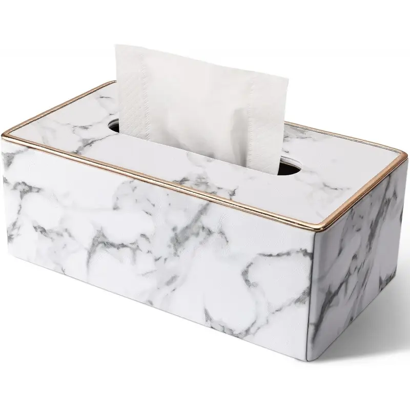 Rectangular tissue box cover, synthetic leather tissue holder, rectangular napkin tissue sleeve, tissue storage box suitable for bathroom, car and home