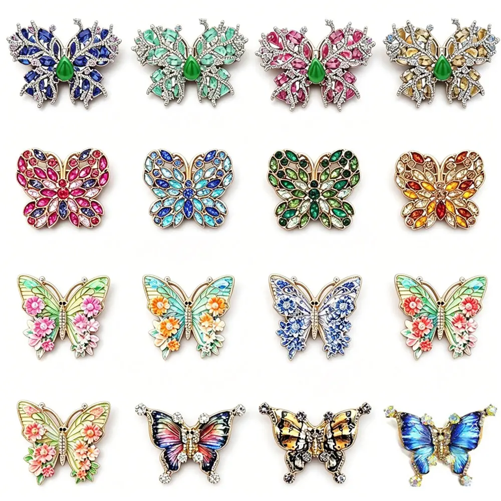Vintage Butterfly Brooch for Women Colorful Enamel Crystal Rhinestone Lapel Pin Retro Jewelry for Coat Scarf