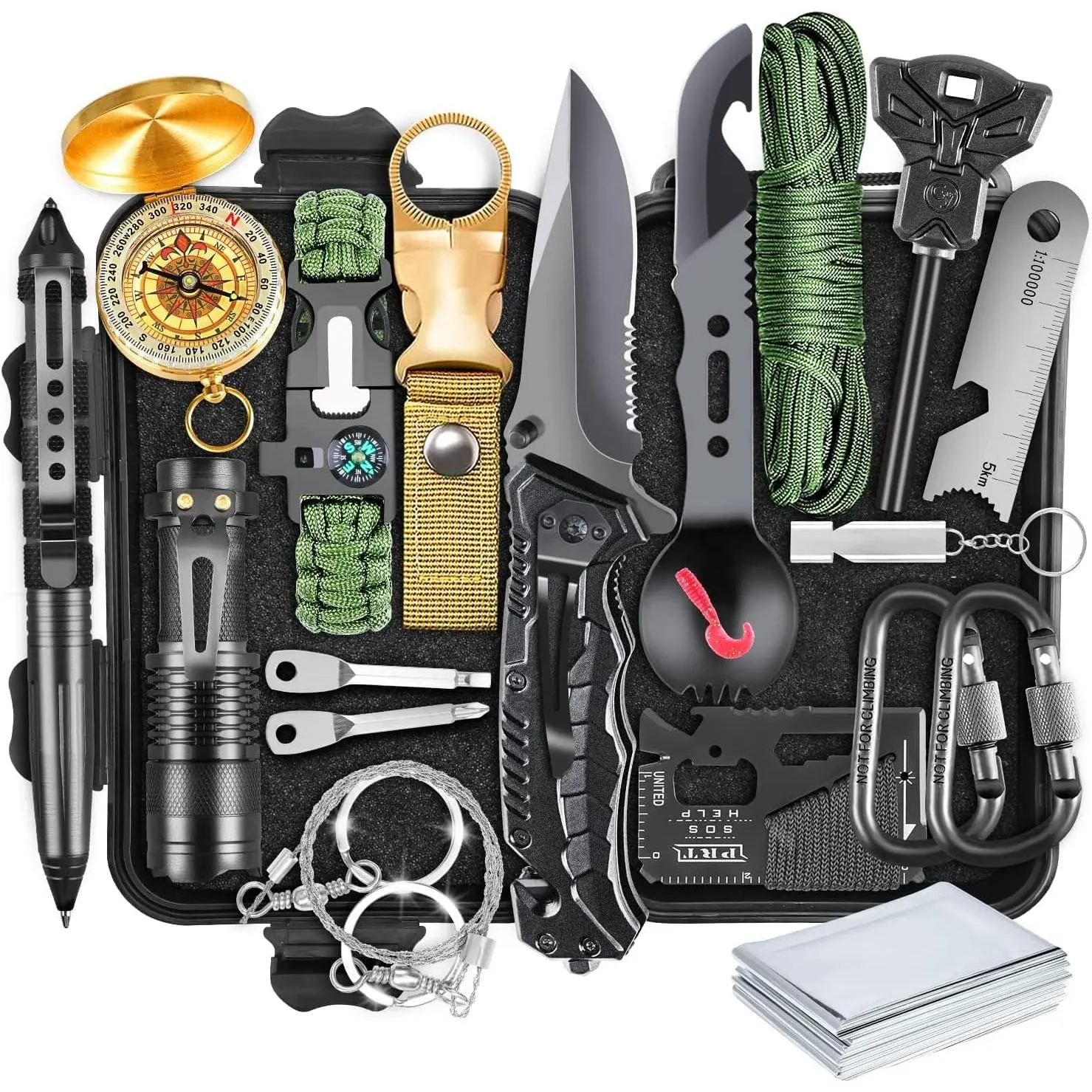 Survival kit, gift for men, fathers, husbands, 19-in-1 emergency survival gear, men's fishing and hunting birthday gift, camping accessories, cool gadgets, camping essentials