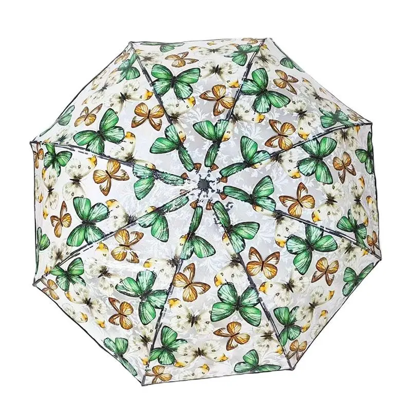 Geometric Floral/Butterfly/Whale Pattern Umbrella, 1 Count Automatic Open Close Umbrella with Easy Grip Handle, Travel Folding Umbrella