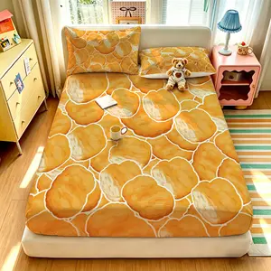 3pcs Funny Realistic Chicken Nugget Pattern Print Fitted Sheet Set, 1 Fitted Sheet and 2 Pillowcases, No Insert, Soft Comfortable Deep Pocket Bed Cover, Suitable for All Rooms