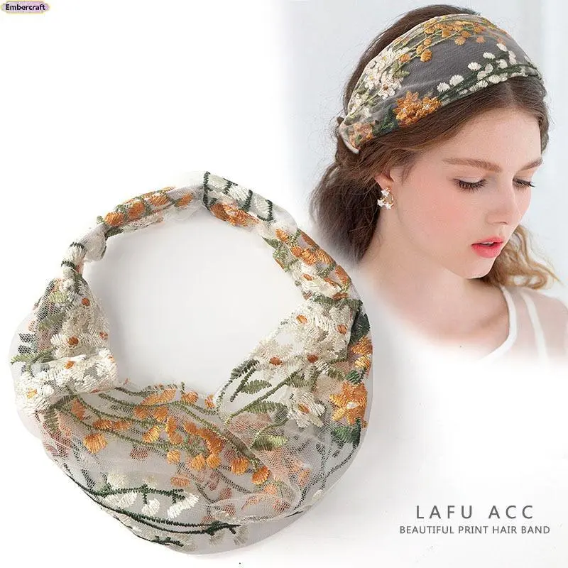 White Lace Headband for Women, Romantic Floral Embroidery with a Gentle Fit - Lightweight Fabric for Summer, Beach, and Daily Wear, Hair Securing
