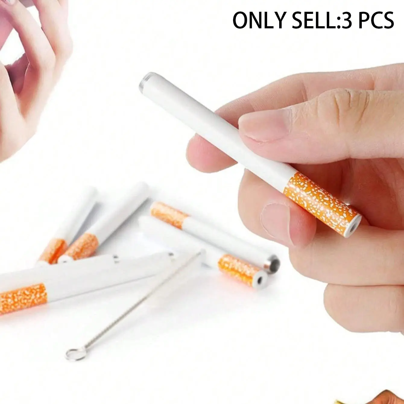 3 pieces – 78mm metal/aluminum alloy round-tipped cigarette-shaped pipes, pipe filter tips, portable pipes, ceramic pipe accessories.