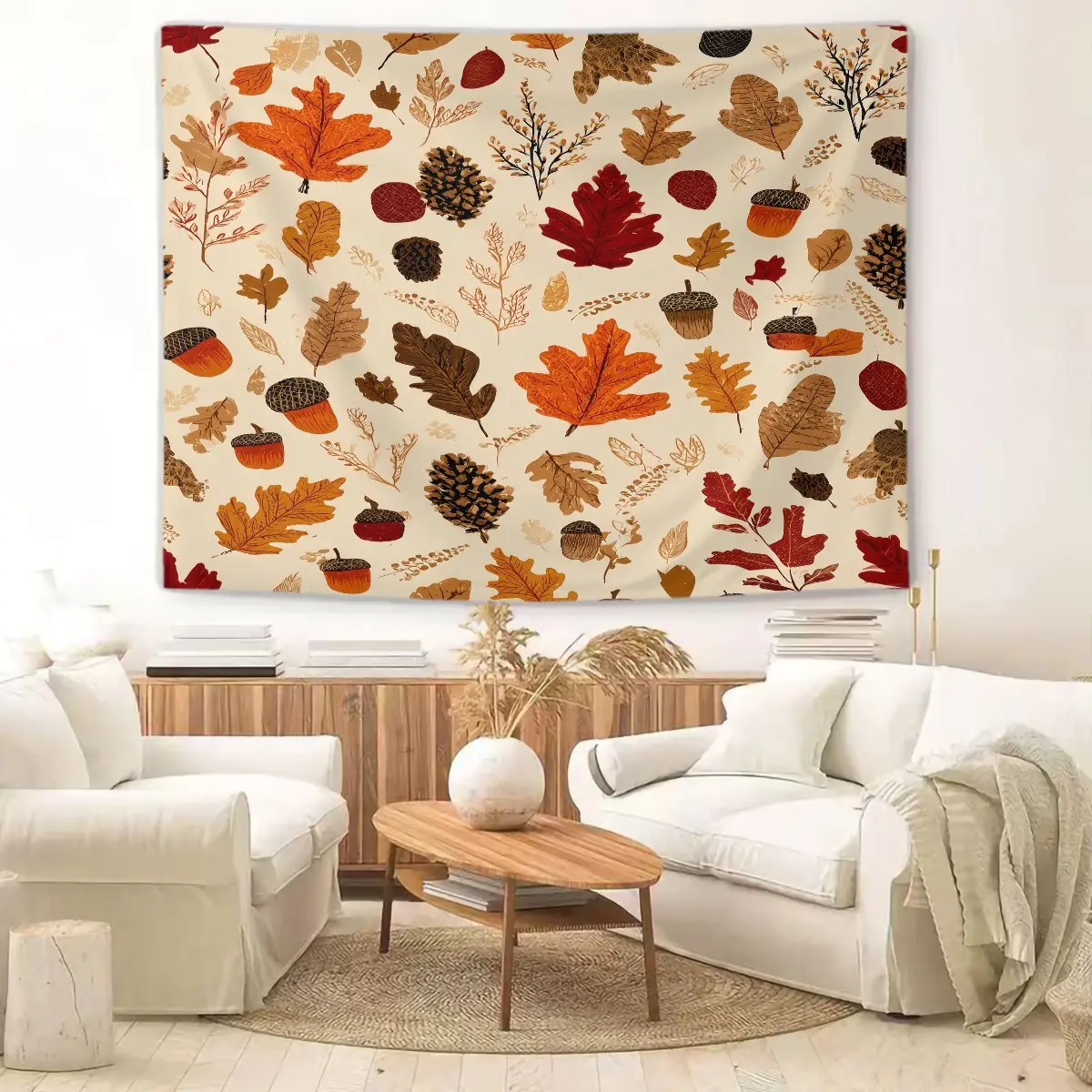 Single-sided printed tapestry decorated with Harvest Festival themed patterns. It acts as a stylish room banner and unique wall art for living rooms and bedrooms, perfect as holiday gifts and Harvest Festival gifts.