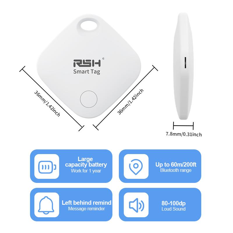 Rsh Tracker Smart Tag Lost Alarm Bundle Pack, Smart Tracking Tag, Compatible with Apple Find My/google Find HUB, Includes 4 Tags + Silicone Cases + Lanyards with iOS apple or Android phones