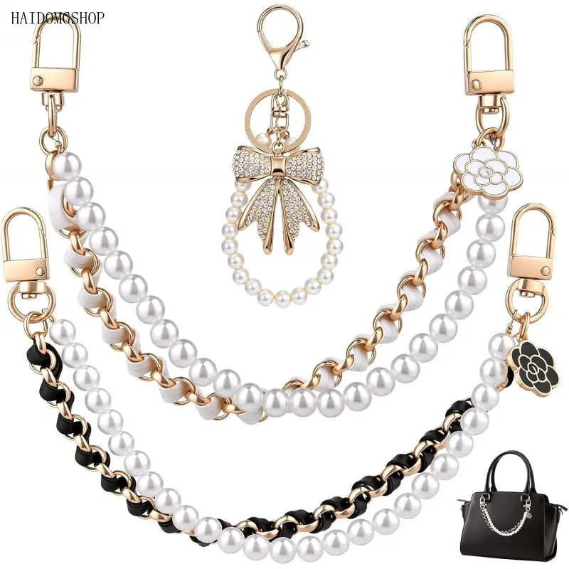 Coquette Luxury Viral Coco Chic Pearl Dual Chain Wrist Strap For Women, Multi-Use Anti-Lost Phone Cup Handbag Lanyard, Minimal Elegant Accessory For Daily Travel Shopping Styling