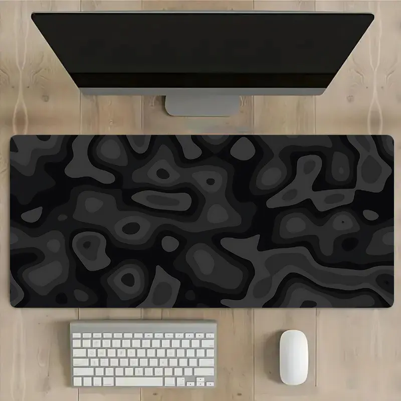 Oversized Black Topographic Gaming Desk Pad & Mouse Mat - Non-Slip Rubber Base, Thick Esports Table Mat Suitable for PC Computer, Home Office, Washable Desk Accessory for Gamers