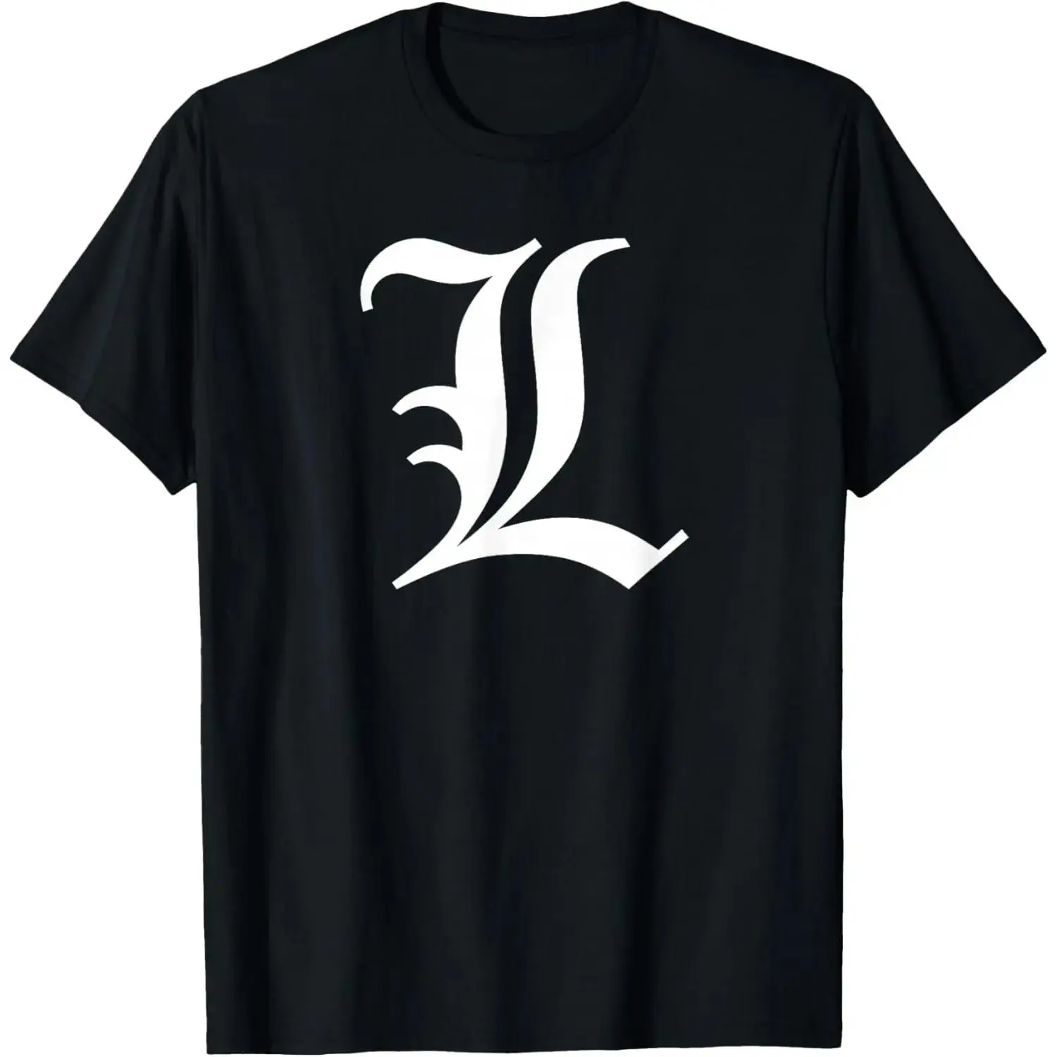Old English Letter L T-Shirt,Classic Old English Gothic Letter L Initial Graphic T-Shirt Minimal Streetwear Black Cotton Tee