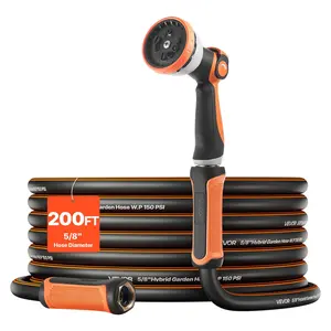 VEVOR Garden Hose, 200 ft 5/8" Heavy Duty Rubber Water Hose with 10 Mode Nozzle, 150PSI Working 600PSI Burst, Flexible Non-kink Outdoor Waterhose with 3/4" Fitting, Lightweight Hoses for Gardening