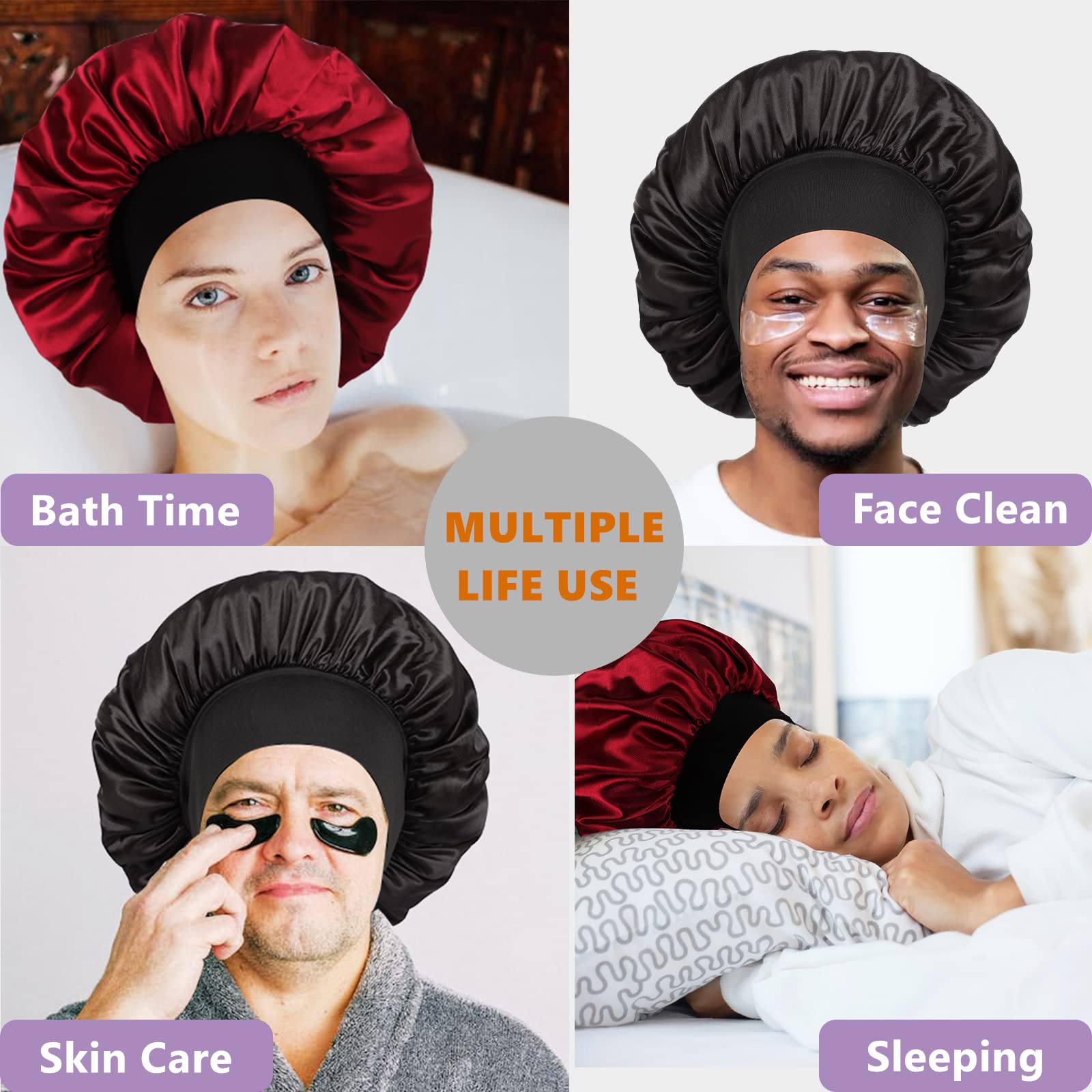 Luxurious Double Layer Satin Bonnet for Men and Women  Ultimate Sleep Cap for Curly Hair, Braids, and Hair Protection - Reversible Design