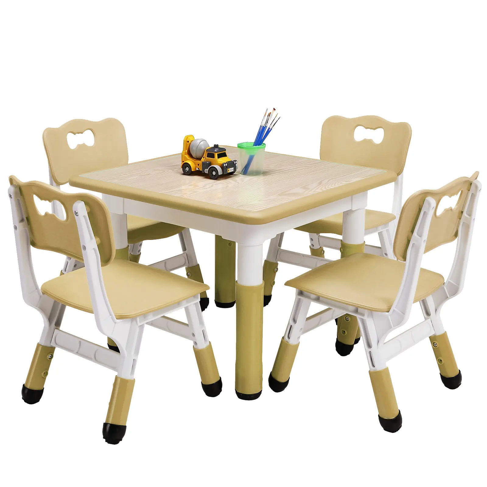 5-Piece Height Adjustable Activity Table & 4 Chairs, Graffiti Surface, 300lbs Capacity Sturdy Workstation for Creative Projects & Daily Learning