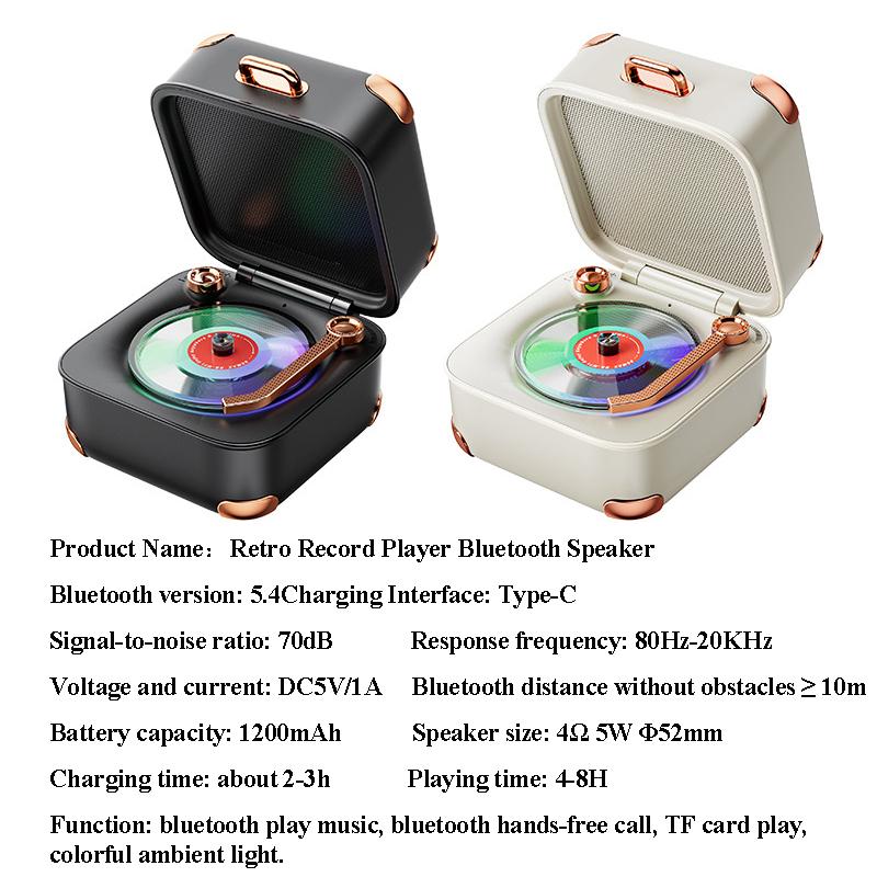 2026 New Mini Classic Vintage Bluetooth Speaker Retro Hifi Music Box Vinyl Record Player Design Soundbar Colorful Ambient Light with Mic