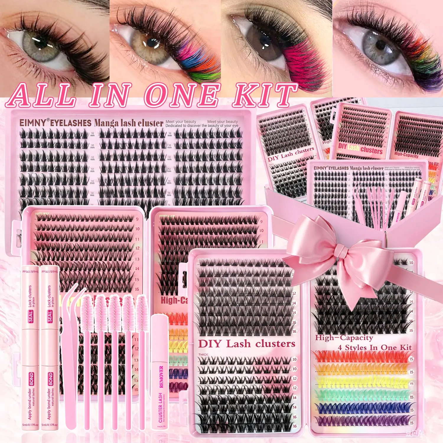DIY Color Mixed Eyelash Extension Kit, Including 30D, 40D, 50D And Comes With Full Application Tools. The Vibrant Colors Add Energy And Personality To Your Look, And The Eyelashes Are Soft, Comfortable To Wear