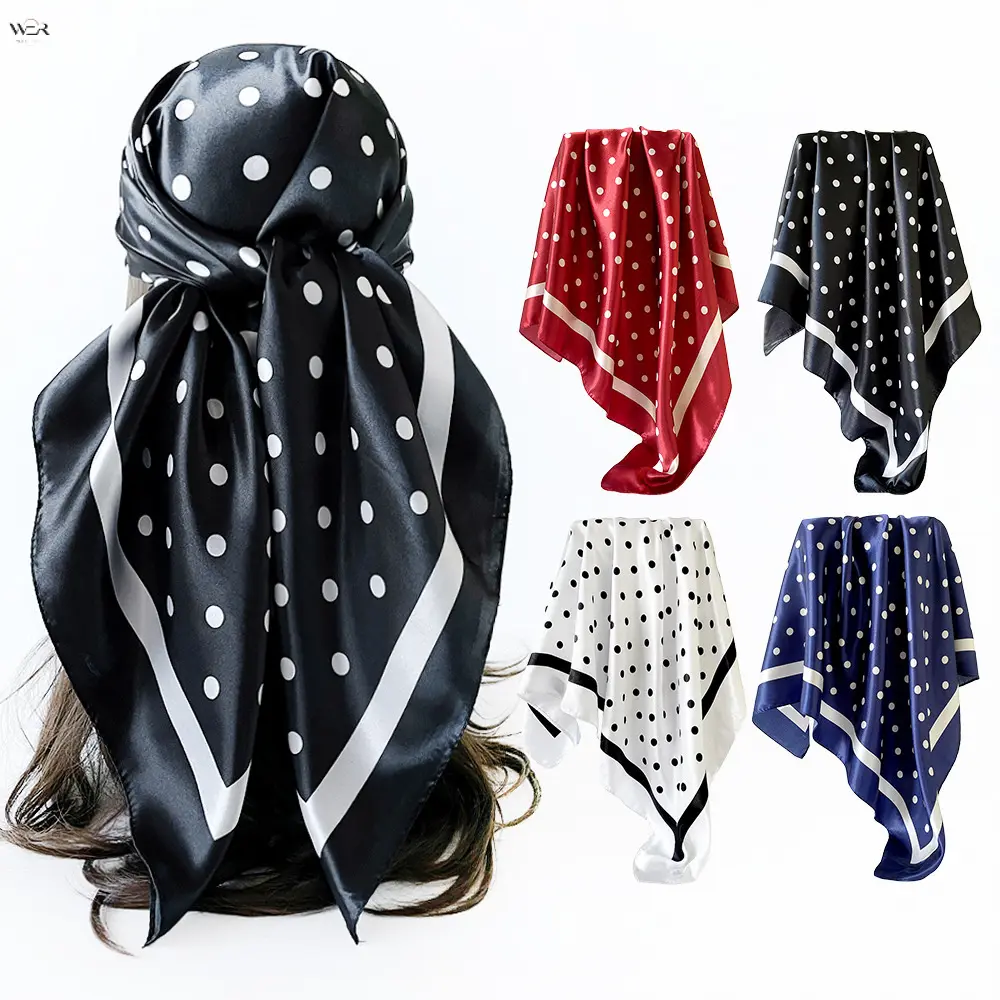 90cm Satin Polka Dot Square Scarf, 3 Style Lines Rich Color Options, Retro Silky Bandana for Neck Wearing Hair Wrapping Bag Embellishment Daily Commute Travel Versatile Accessory