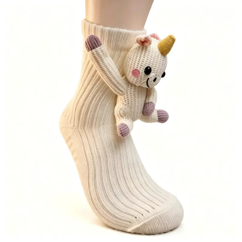 Women's 3D Stuffed Cartoon Animal Fuzzy Socks - Soft Rib-Knitted Non-Slip Indoor Wear Knitted Yarn Floor Socks - Kawaii Sloth Panda Tiger Koala Bat Unicorn Capybara Novelty Birthday Gift Socks (Sports & Outdoor Accessories), One Size Fits