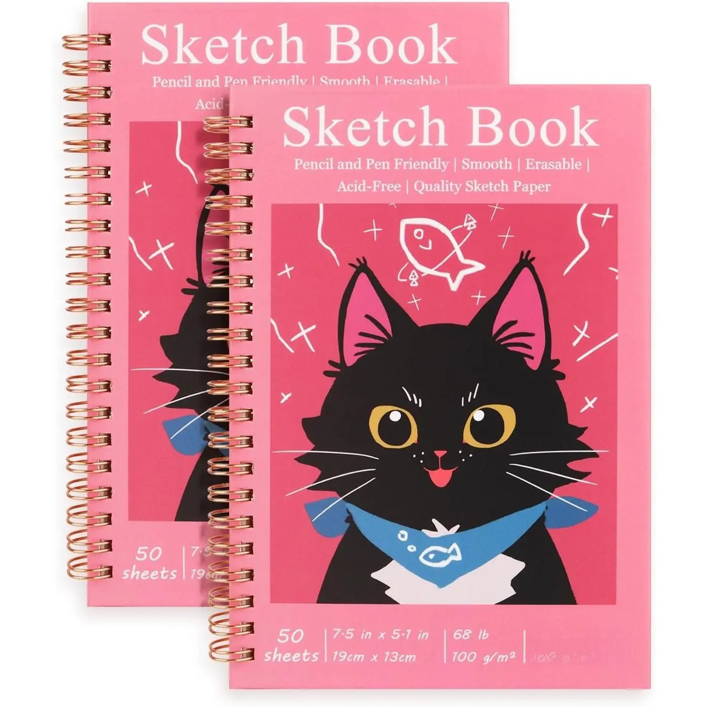 2 Pack Spiral Bound Sketchbooks (100 GSM Sketch Paper), 50 Sheets per Pack, 7.5" x 5.1" Sketchbook with Red Hard Cover for Painting, Drawing and Sketching