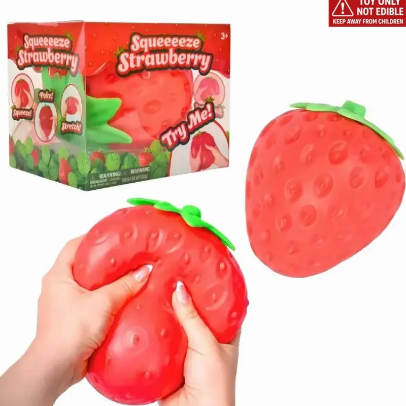 Toymendous Squeeze Strawberry - Extra Large 5" Squishy Stress Ball for Adults & Kids  - Fruity Fidget Toy for Stress Relief & Sensory Play - Safe & Durable Non-Toxic Material