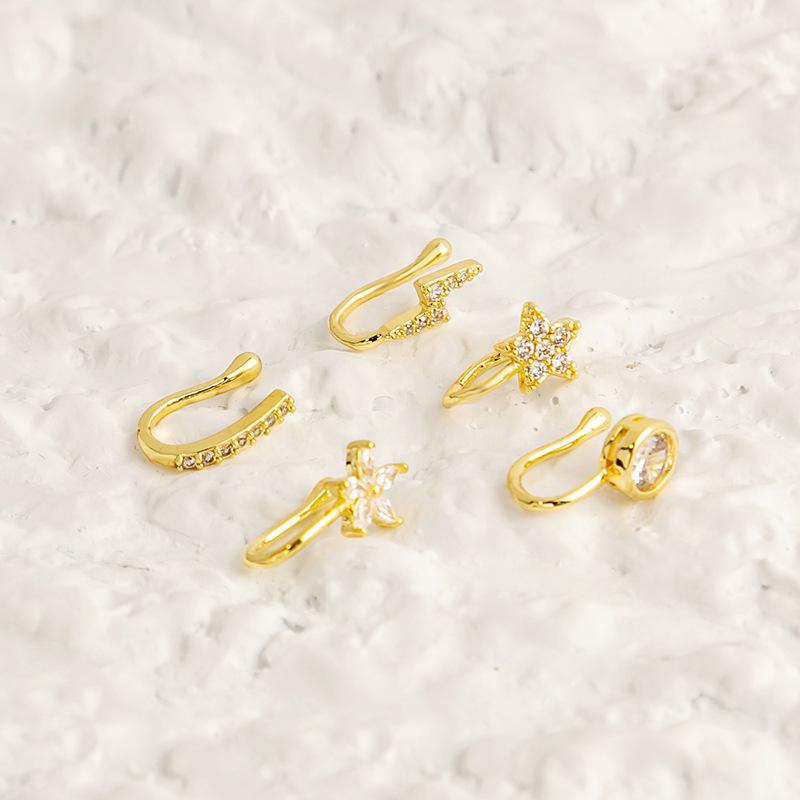 New star-shaped nose ring, simple U-shaped copper micro-inlaid non-piercing nose stud, trendy accessory