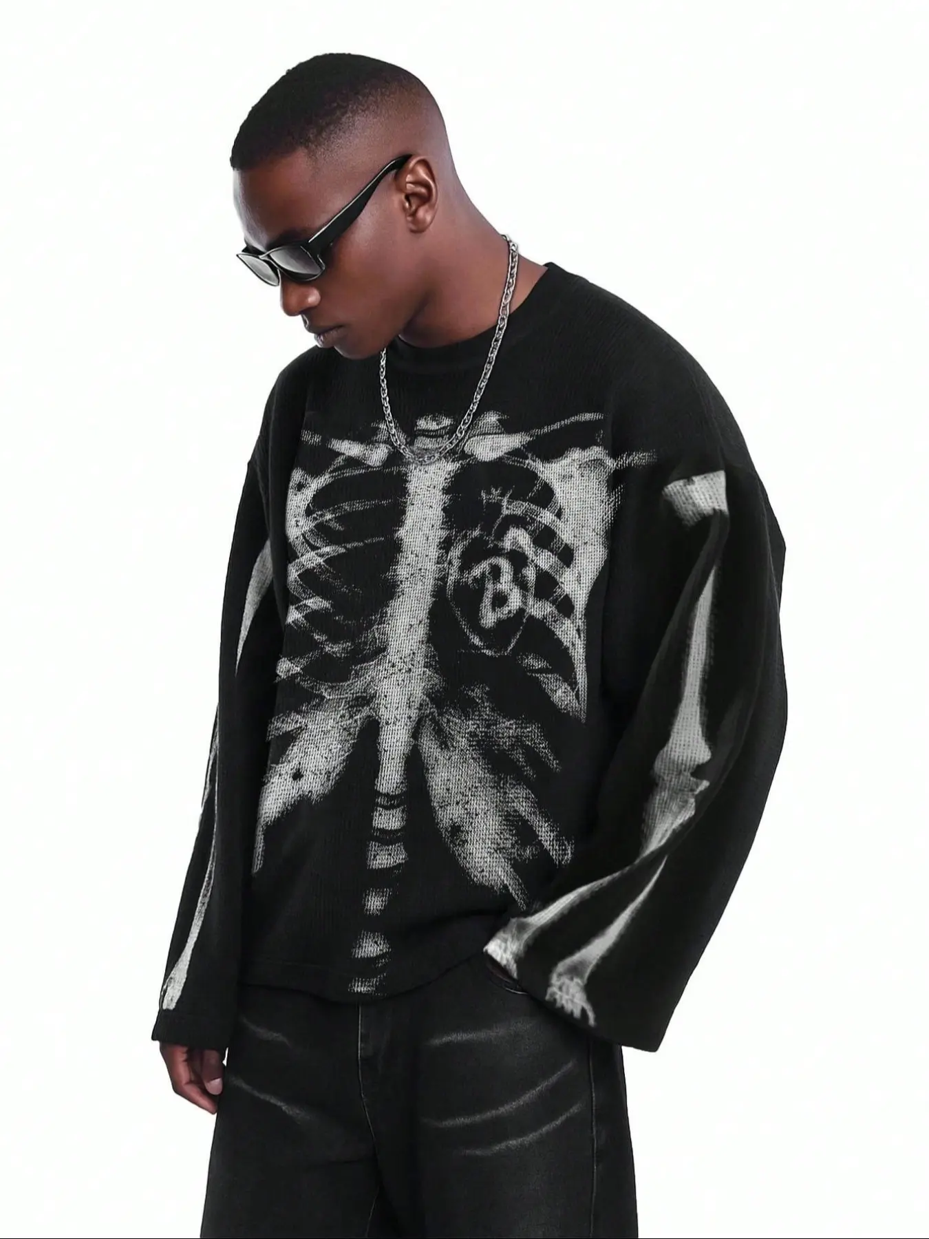 Autumn Winter New Graphic Print Pullover Sweatshirt, Textured Design, Fashion Visual Style, Casual Fitted Long Sleeve Top