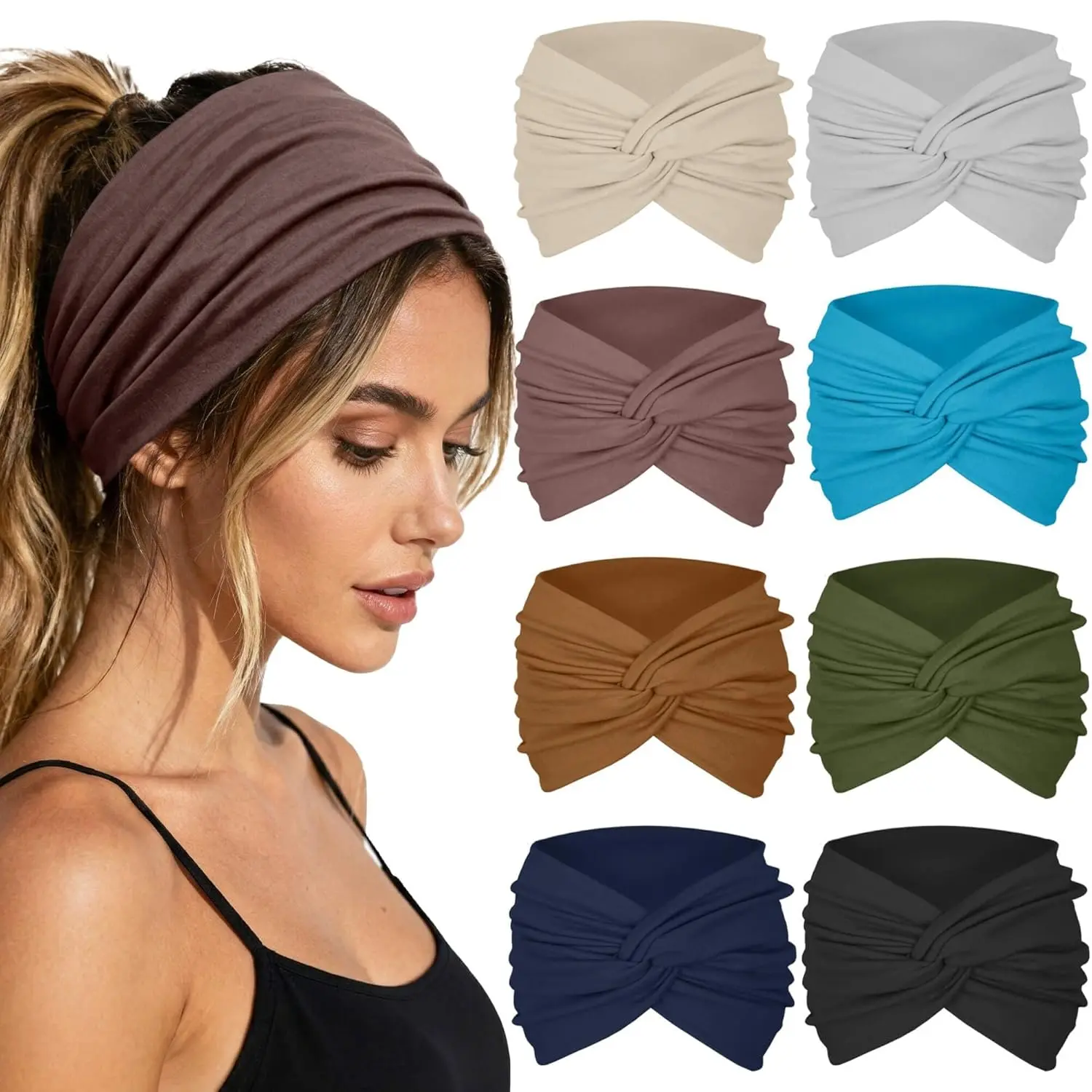 Wide Headbands For Women Twist Headband Women's  Bands 8 Pack | Non Slip Soft Stretchy Hair Band Fashion Turban Styling Accessories for Washing , Make up, Yoga, Workouts & Daily Use