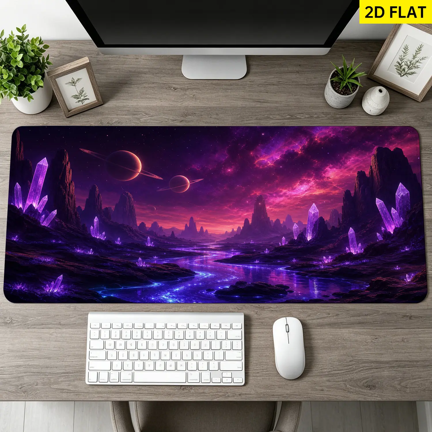 Extra Large purple crystal planet galaxy Mouse Pad, Non Slip Rubber Pad, Desktop Decoration Drotection Pad, Washable, Lock Edge Multi Size, Premium Multipurpose Mousepad For Office, Gaming Setup, Gift for Family and Friends