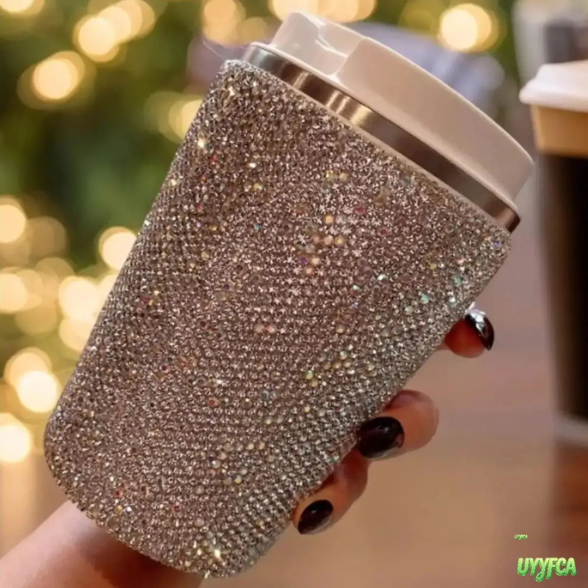 Luxury Full Bling Rhinestone 304 Stainless Steel Insulated Coffee Tumbler, Flip Spill Proof Travel Mug, Vacuum Heat Cold Retention Portable Car Cup, Sparkly Glam Water Bottle For Commute Road Trip Office Daily Drinks & Women Gift