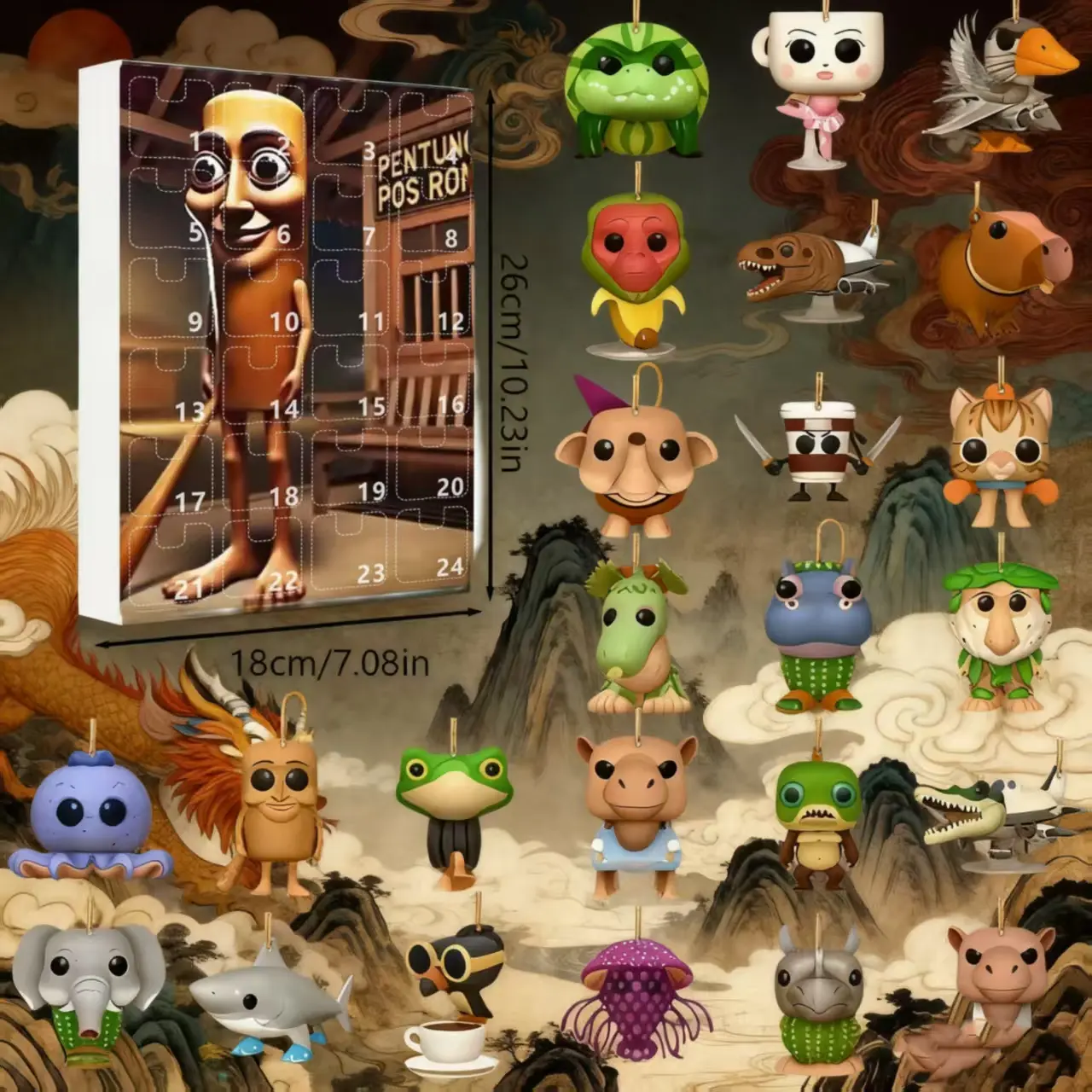 Italian Brainrot Christmas Advent Calendar 2026,24 Days Christmas Countdown Calendar with Brainrot Meme Shark Figures Toys ,Funny Animals,Unique Key Chain,Decorations Gifts for Fans Office Room Figurine Decor (24Pcs)