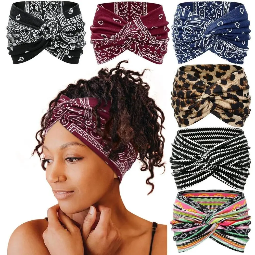 2026 New FringeFlutter 6-Piece Bohemian Wide Headband Set, Breathable Sports Sweatband for Running, Fitness, Spring Bag Accessory (Luggage & Bags Charms & Twillies)