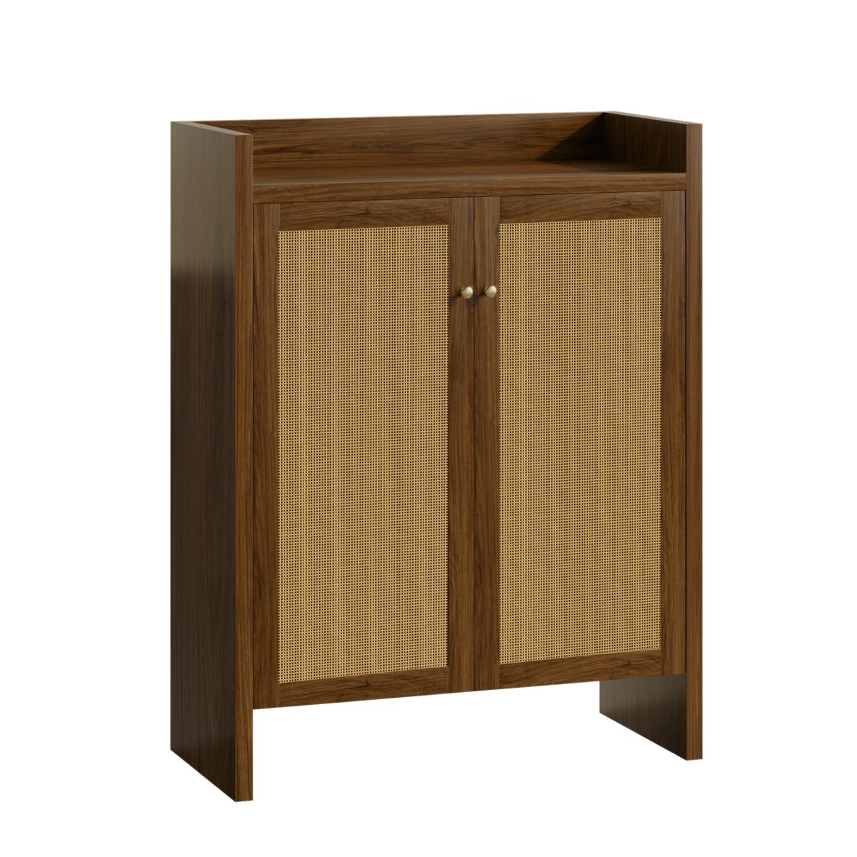 42.5" Tall Rattan Shoe Cabinet with Doors, 6-Tier Shoe Storage Cabinet with Adjustable Shelves, Wooden Freestanding Shoe Organizer Shoe Cabinet for Entryway,Hallway,Living Room (Walnut)